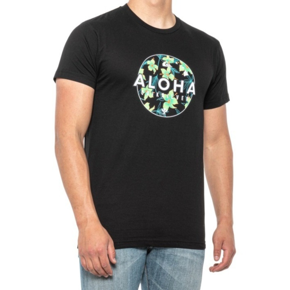 Quiksilver Shirt Mens Size Large Black Aloha Island Bloom Crew Neck T Shirt New